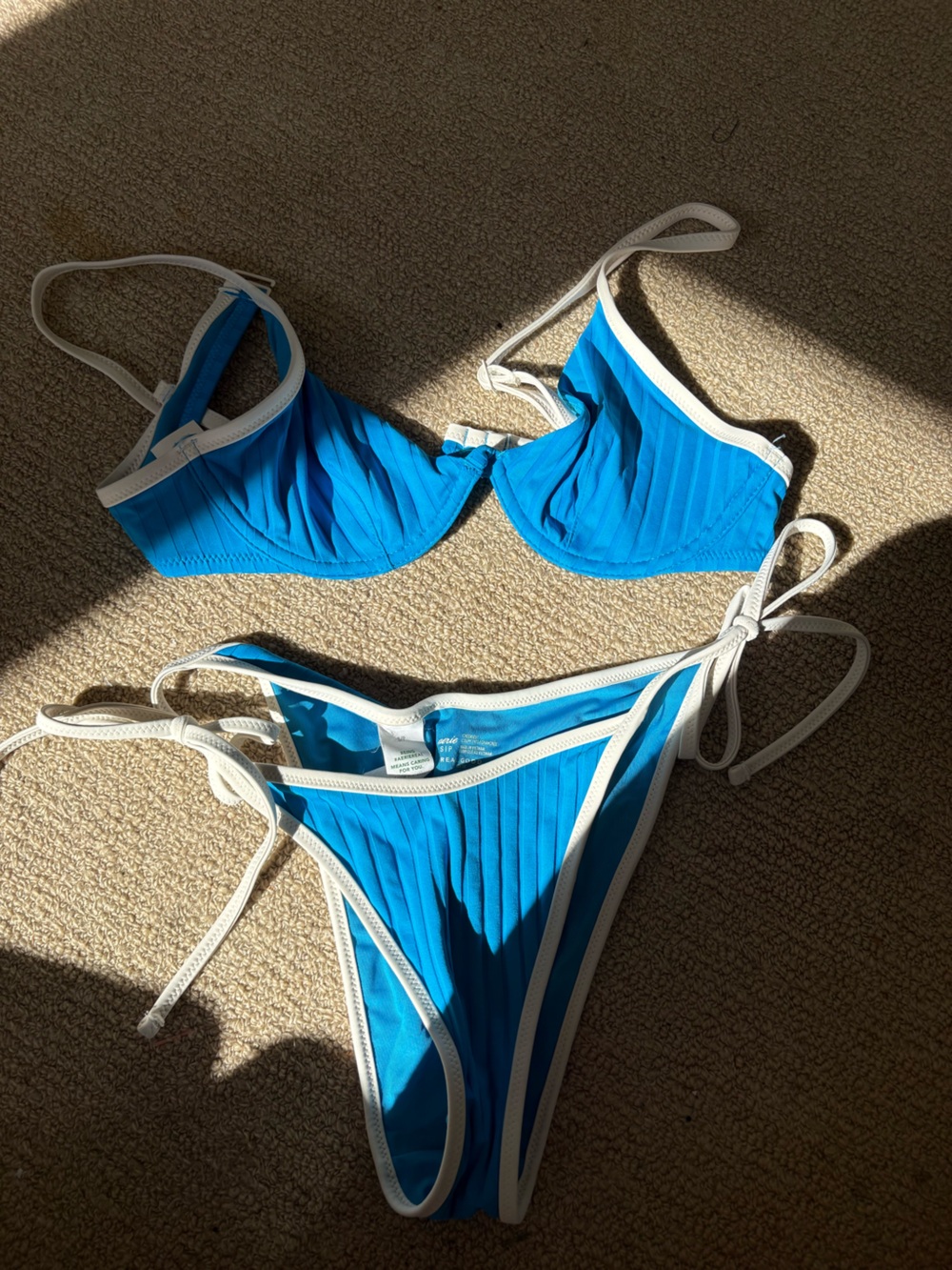 aerie Blue and White Ribbed Bikini Set